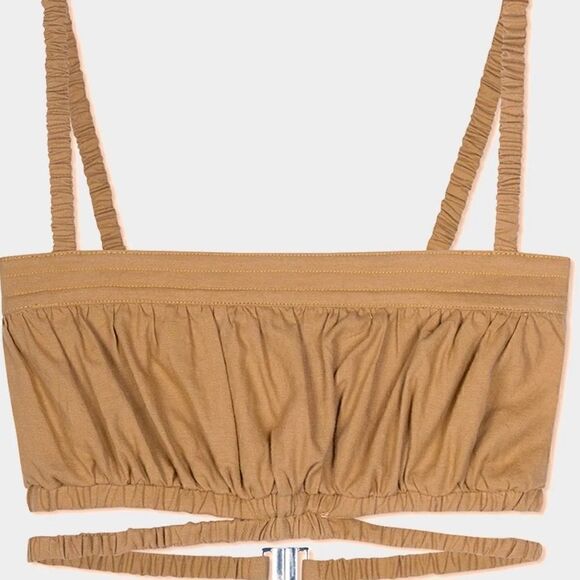NWT Jonathan Simkhai Clay Washed Linen Ruched Crop Top Large - Picture 3 of 10